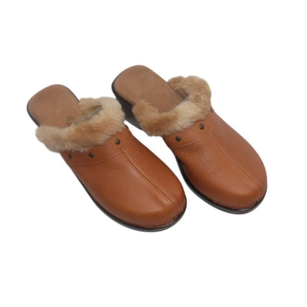 White Mountain Women's Size 10m Brown Dawn Clogs Leather Faur Fur Lined